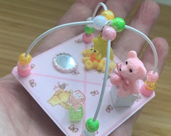 DOLLS HOUSE 1/12th scale cute bear on pink square Play Gym,