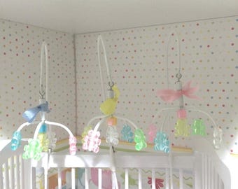 DOLLS HOUSE 1/12th scale hand crafted cot mobile with teddies