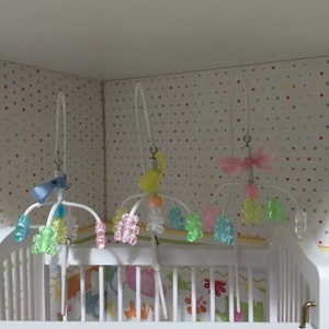 DOLLS HOUSE 1/12th scale hand crafted cot mobile with teddies