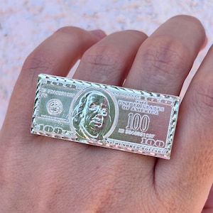 Money Ring 925 Sterling Silver, 100 Dollar Bill Ring, Double Finger Ring, Statement Ring, Cash Ring, Unique Silver Ring, Gift for Him Her