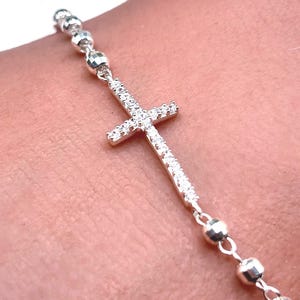 925 Sterling Silver Cross Bracelet 8 in, Christian Jewelry, Faith Bracelet for Women, Religious Gift, Dainty Catholic Cross, Minimalist