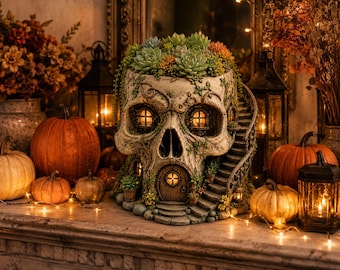 Skull House STL & 3MF File, Gothic Skull Fairy House, Halloween Planter STL, Fantasy Skull Home Decor,