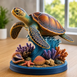 Sea Turtle STL File, Ocean Turtle 3D Print Model, Marine Life Statue, Turtle Sculpture, STL & 3MF Digital Download, Coastal Decor