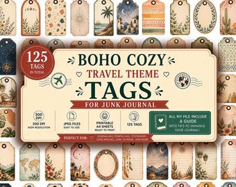 Boho Cozy Travel Tags | Vintage Watercolor Junk Journal Ephemera (Digital Download)