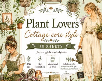 Cottagecore Plant Stickers | Watercolor Botanical Ephemera Kit (Digital Download) | Scrapbooking