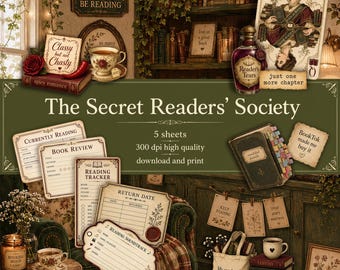 Cozy Vintage Reading Scrapbook Kit | Book Stickers, Tracker (Digital Download)