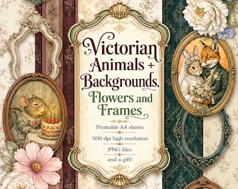 Victorian Animals, Flowers, Frames Digital Download | Junk Journal Scrapbook Ephemera