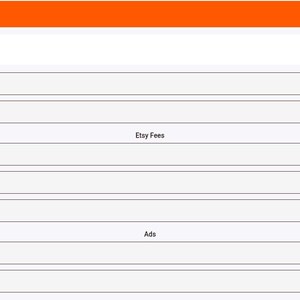 K&ouml;nnte beinhalten: Eine digitale Benutzeroberfl&auml;che mit dem Titel Etsy Profit Calculator und einem orangefarbenen Header. Der Bildschirm zeigt Eingabefelder f&uuml;r Produktpreis, Produktkosten, Etsy-Geb&uuml;hren mit 6,5 % Geb&uuml;hr, 3 % Transaktionsgeb&uuml;hr, 0,20 Einstellgeb&uuml;hr sowie einen Werbebereich.