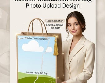 Benutzerdefinierte Abschlussfeier Foto Geschenktüte Vorlage | Bearbeitbare Canva Designs (33x40x6 Inch)