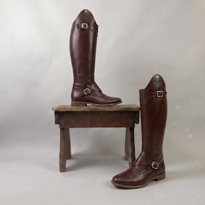 Custom Mahogany Premium Leather Boot - High Spanish Top Dressage Knee Highs, Imperial Officer Cosplay Footwear, Cap Toe Riding Shoes