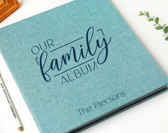 Personalized Linen Family Photo Album – Self Adhesive Scrapbook, Wedding Gift