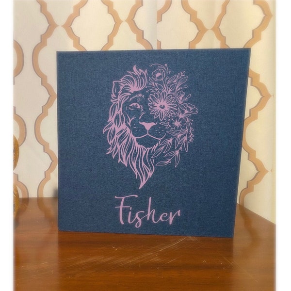 Boho Photo Album Lion Initial Gift Linen Self Adhesive Scrapbook - Choice of Colors and Sizes!