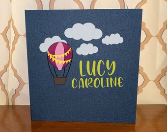 Hot Air Balloon Photo Album Custom Personalized Linen Self Adhesive Scrapbook - Choice of Colors and Sizes