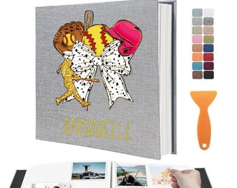 Custom Sports Photo Album, Softball Baseball Theme, Linen Scrapbook