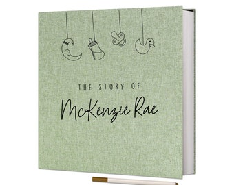 Personalized Linen Baby Photo Album – Self Adhesive Memory Scrapbook
