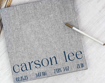 Personalized Linen Baby Photo Album – Self Adhesive Scrapbook