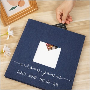 Custom Photo Album Baby Album Birth Stats Self Adhesive Window Scrapbook - Personalized - Choice of Colors and Sizes