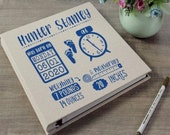 Baby Photo Album Birth Stats Custom Personalized Linen Self Adhesive Scrapbook - Choice of Colors and Sizes