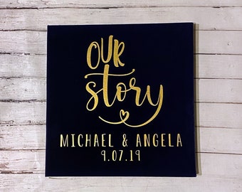 Our Story Photo Album Personalized Linen Self Adhesive Scrapbook Choice of Colors and Sizes