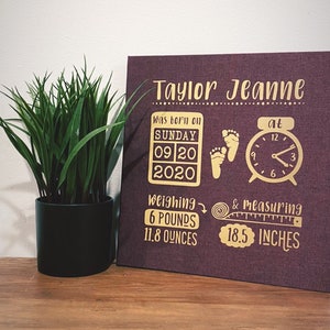 Baby Photo Album Birth Stats Custom Personalized Linen Self Adhesive Scrapbook - Choice of Colors and Sizes