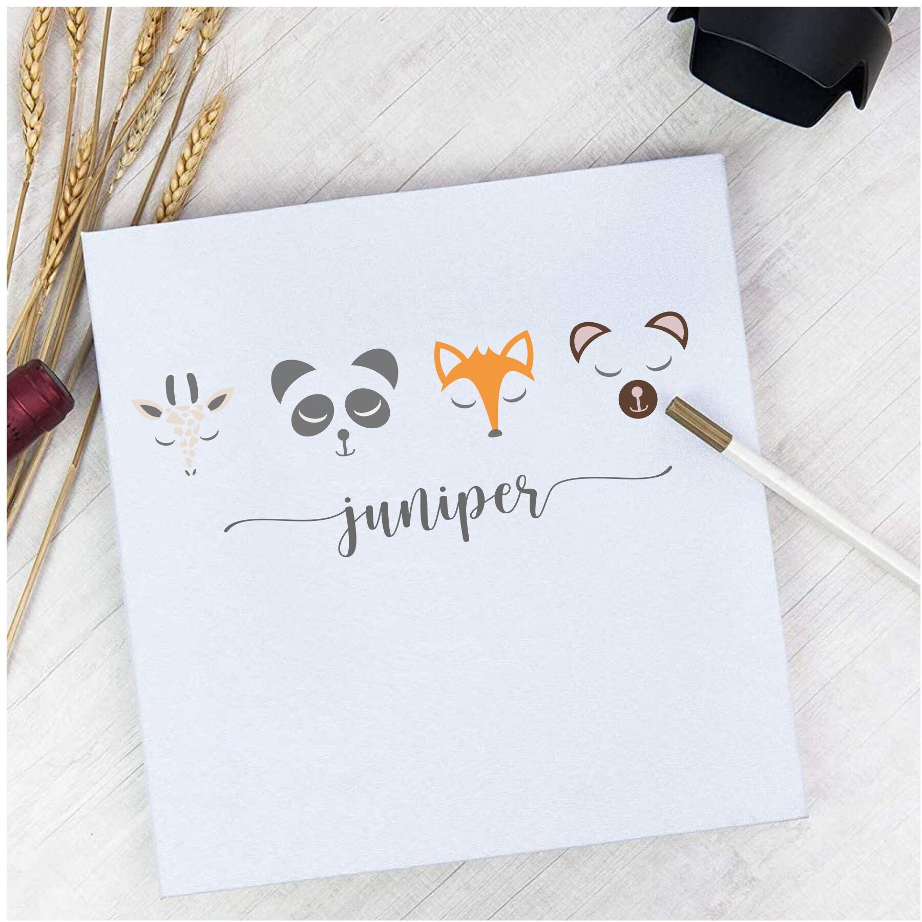 Animal Photo Album Custom Personalized Baby Book Linen Self Etsy