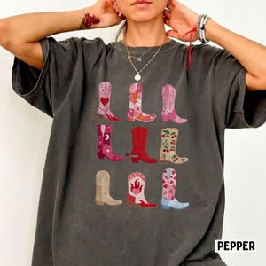 Western Boots Shirt, Cowgirl Boots Graphic Tee, Retro Patchwork Design, Country Girl Gift Shirt, Comfort Colors T-Shirt