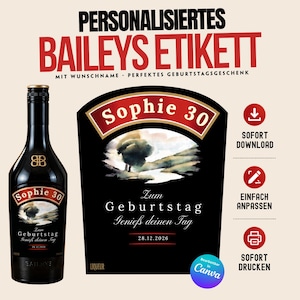 Personlig Baileys-etikett | Födelsedagspresent med namn och ålder | Etikett för gräddlikörflaska | Mall för direktnedladdning