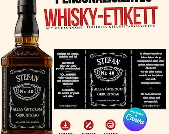 Personalized Whiskey Birthday Label | Custom Name on Whiskey Bottle | Gift for Men | Bottle Label Download
