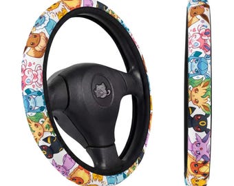 Cute Eeveelutions Hand Drawn Car Steering Wheel Cover