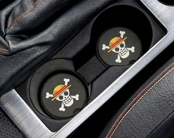 Sottobicchieri per auto in pietra saponaria ispirati al teschio del pirata Cappello di Paglia - 2 pezzi