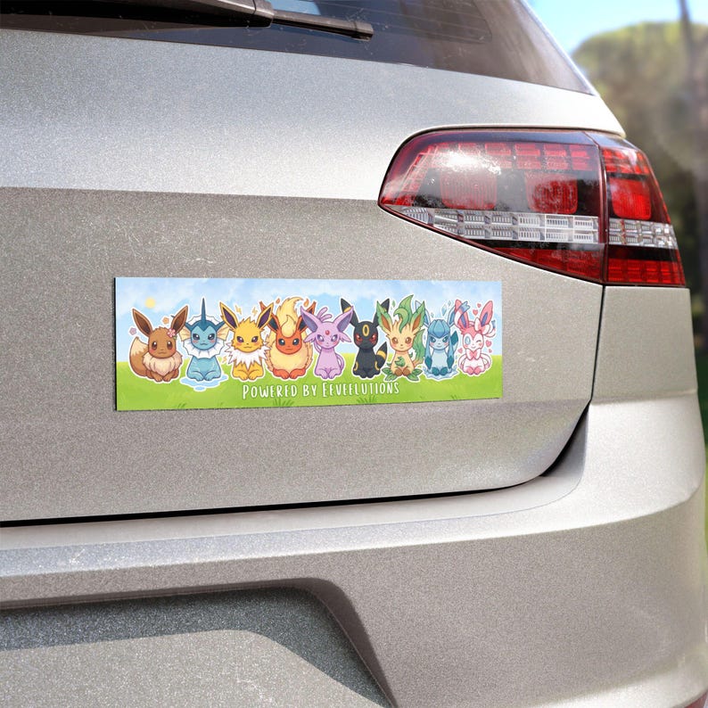 Powered By Eeveelutions Cute Car Sticker or Magnet Matte Vinyl Bumper Magnet, All-Weather Durable, Multi-Purpose Fridge and Car Decor image 2
