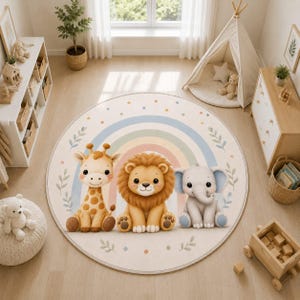 Alfombra redonda infantil con diseño de safari, alfombra con animales de la jungla, decoración neutra para la habitación del bebé, alfombra Montessori para la sala de juegos infantil.