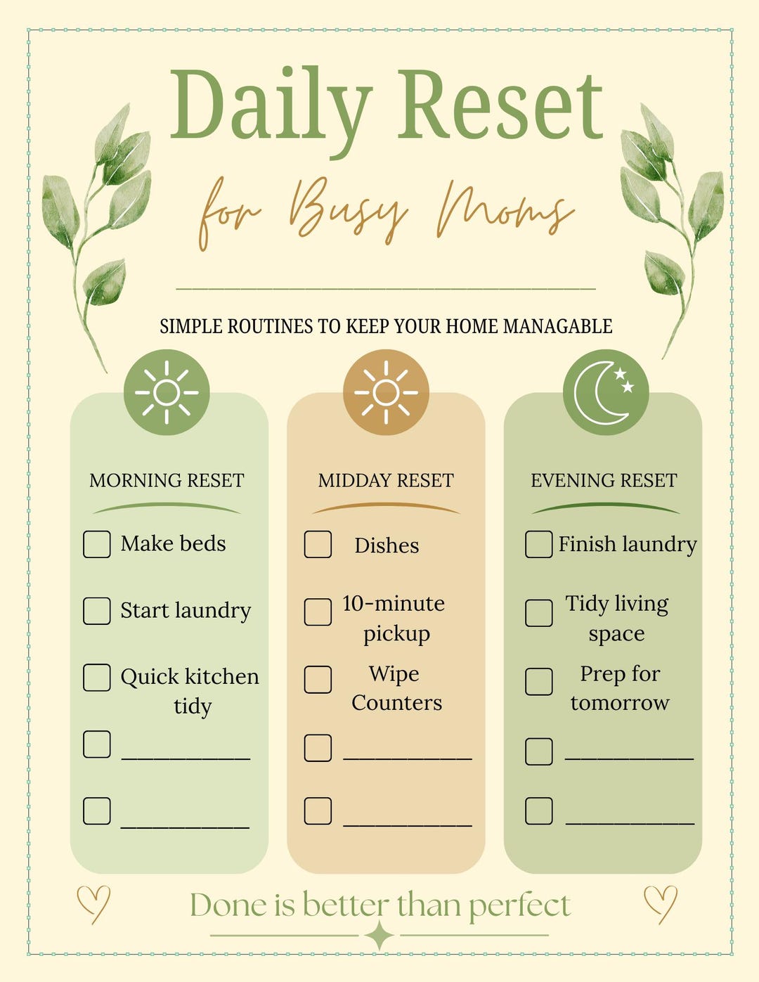 Busy Mom Cleaning Schedule Printable | Daily Reset Routine | Weekly ...