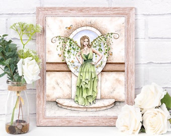 Lámina de hadas de jardín con hiedra, pintura de hadas de fantasía, regalo de hadas, arte de fantasía de hadas, hadas de cuento de hadas, decoración de jardín adorable, Fairycore - Sarah Alden