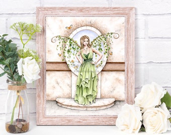 Ivy Garden Fairy Art Print, Fantasy Fairy Painting, Faerie Gift, Fae Fantasy Art, Fairytale Fairies Cute Garden Decor Fairycore- Sarah Alden