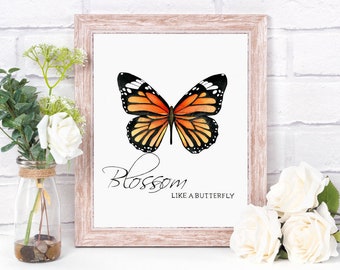 Monarch Butterfly Art, Watercolor Butterfly Print, Minimalist Bedroom Art, Office Art, Bathroom Decor Butterfly Quote