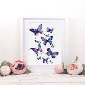 Purple Butterfly Art, Watercolor Butterfly Painting. Wall Butterfly Decoration, Butterfly Print Butterflies Artwork Sarah Alden image 1