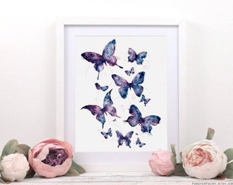 Purple Butterfly Art, Watercolor Butterfly Painting. Wall Butterfly Decoration, Butterfly Print Butterflies Artwork - Sarah Alden