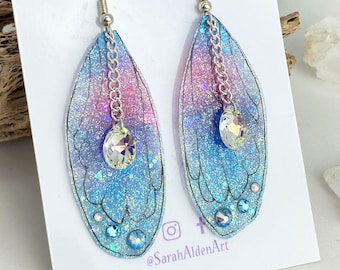 Fairy Wing Earrings, Glitter Butterfly Wing Earrings, Fairy Jewelry, Womens Witchy Earrings, Fairy Cottagecore Earrings Faerie Woodland