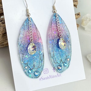 Fairy Wing Earrings, Glitter Butterfly Wing Earrings, Fairy Jewelry, Womens Witchy Earrings, Fairy Cottagecore Earrings Faerie Woodland