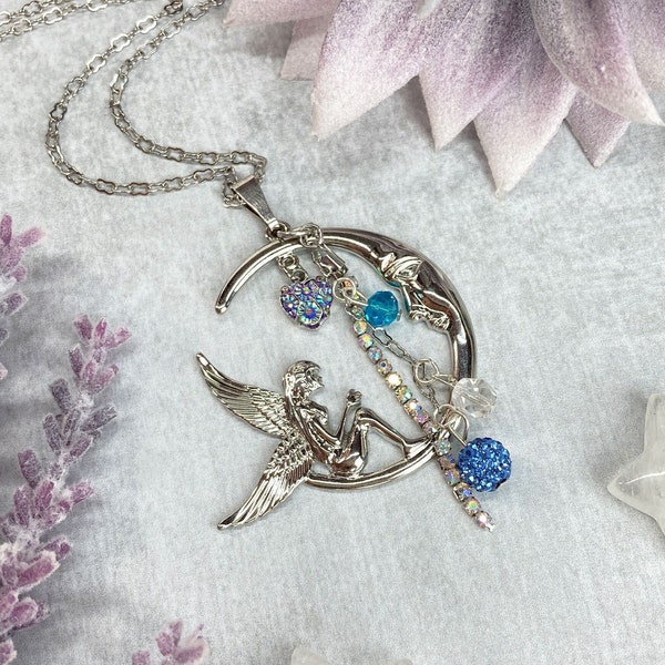 Moon Fairy Necklace, Fairy Jewelry, Fairycore, Moon Necklace, Fantasy Jewelry, Witchy Jewelry, Goblincore Faerie Boho Hippie Necklace Fae