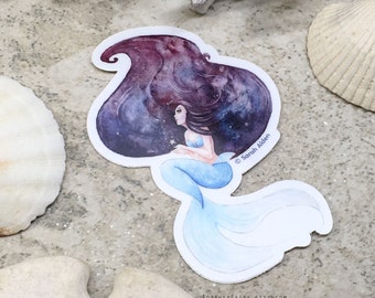 Galaxy Mermaid Sticker, Little Mermaid Art, Mermaid Vinyl Sticker, Mermaid Bookmark, Mermaid Decal Mermaid Planner Sticker Laptop Decor Gift