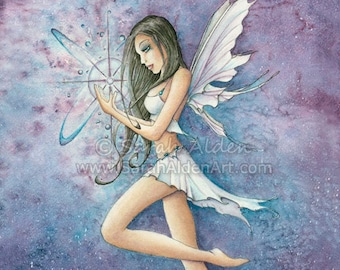 Star Fairy Art Print, Fairies Painting, Whimsical Fantasy Art, Galaxy Art Watercolor Faerie, Celestial Fairy Painting Sarah Alden