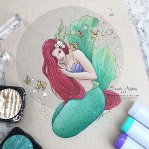 Mermaid Painting, Mermaid Art, Mermaid Print, Mermaid Decor, Flounder Fish, Fantasy Mermaid Wall Art Ocean Bathroom Decor, Beach House Art