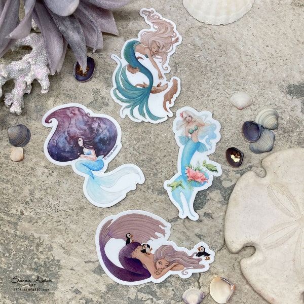 Mermaid Sticker Pack, Mermaid Vinyl Stickers Little Mermaid Art, Mermaid Decal Set, Mermaid Planner Stickers, Sticker Lover, Tumbler Decal