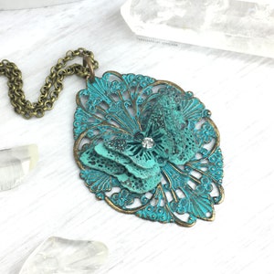 Handmade Butterfly Necklace, Vintage Butterfly Jewelry, Artisan Filigree Pendant, Fairy Fantasy Cottagecore Necklace for Women 30 inch Chain image 1
