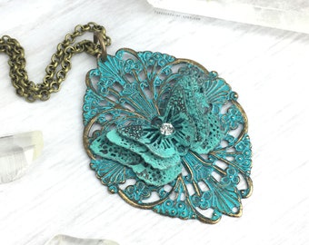 Handmade Butterfly Necklace, Vintage Butterfly Jewelry, Artisan Filigree Pendant, Fairy Fantasy Cottagecore Necklace for Women 30 inch Chain