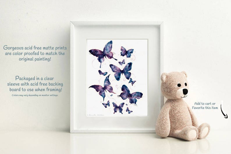 Purple Butterfly Art, Watercolor Butterfly Painting. Wall Butterfly Decoration, Butterfly Print Butterflies Artwork Sarah Alden image 7