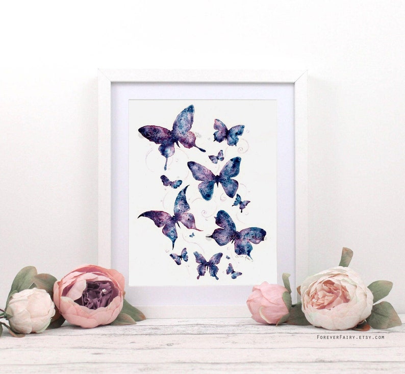 Purple Butterfly Art, Watercolor Butterfly Painting. Wall Butterfly Decoration, Butterfly Print Butterflies Artwork Sarah Alden image 1