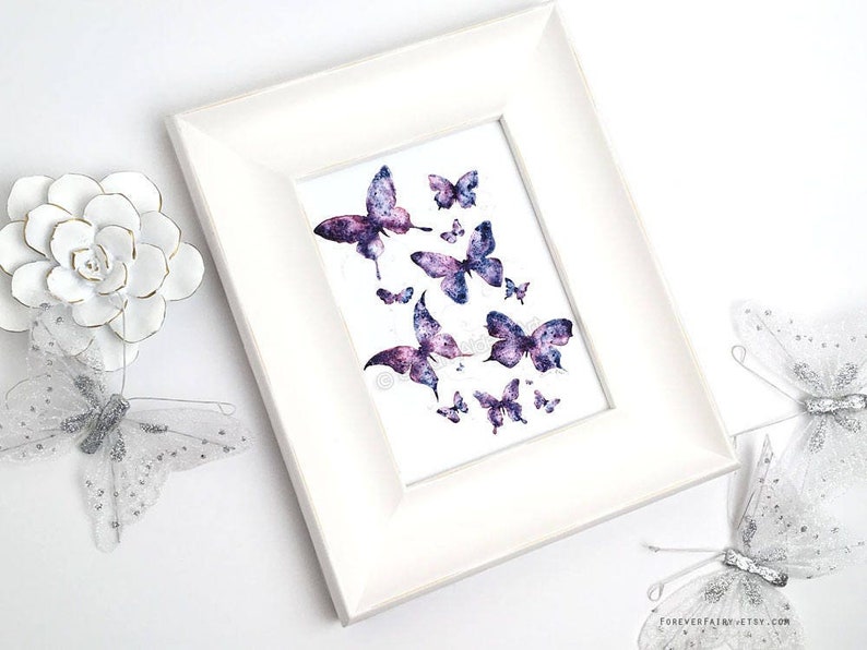 Purple Butterfly Art, Watercolor Butterfly Painting. Wall Butterfly Decoration, Butterfly Print Butterflies Artwork Sarah Alden zdjęcie 3